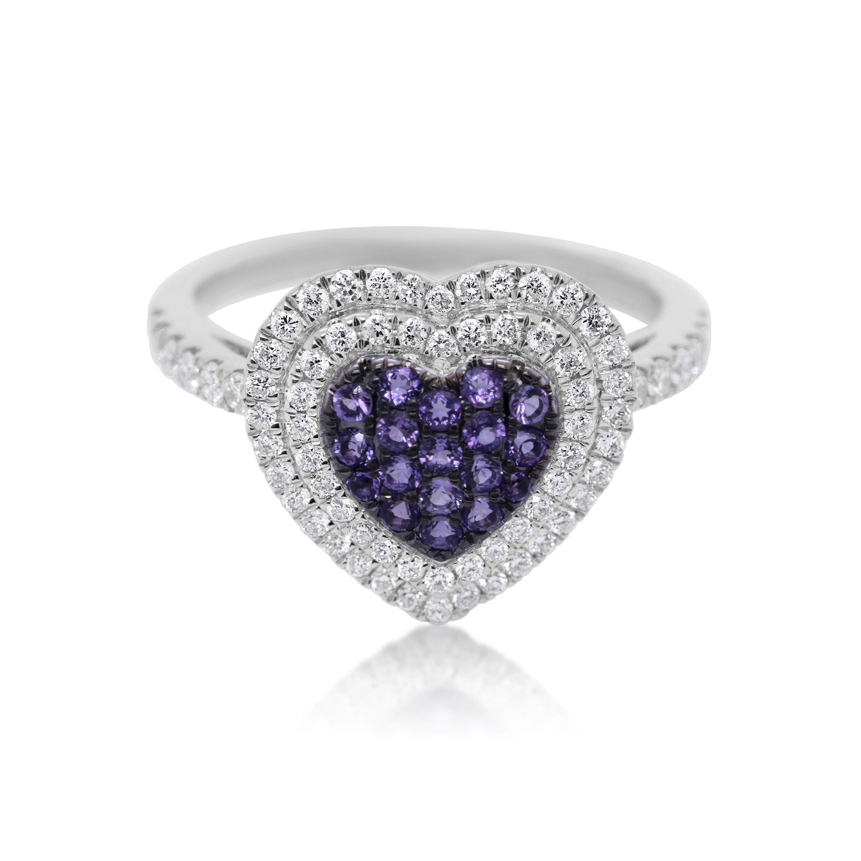 Diamond Heart Ring 0.44 ct. 14K White Gold 0.24 ct. Sapphire